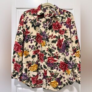Woman’s Floral corduroy Button Up Blouse,sz Med,100% Cotton,Country,Cottagecore